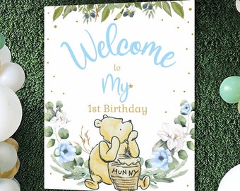 Winnie Puuh Geburtstagsschild Willkommensschild | Party Foto Requisite (Digitaler Download)