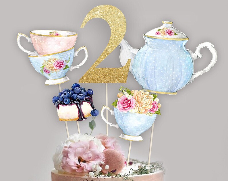 TEA Cake CENTERPIECES Birthday Party Toppers Partea Cake Centerpiece Tea Photo props Tea for Two Birthday Printable instant