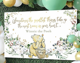 Backdrop WINNIE THE POOH Baby Shower Wall Birthday Party Decor Quote, Sometimes the smallest things, Wall Vinyl Decor, Printable digital