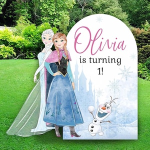 Arco de apoyo para decoración de pared de cumpleaños con fondo de Frozen, calcomanía de vinilo para pared con fondo de Elsa y Anna de Frozen, fondo imprimible personalizado