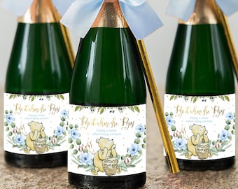 POP IT WHEN She Pops Champagne Bottle Label Baby Boy Shower Bottle wrapper blue, Ready to Pop, Printable digital instant download