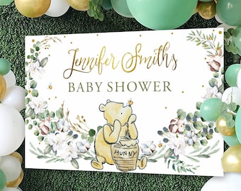 BACKDROP WINNIE The POOH Custom Baby Shower Wall Decor, Baby Shower Backdrop Winnie Pooh Wall Vinyl, Printable digital backdrop