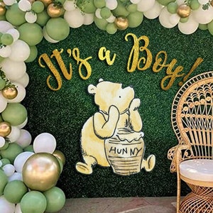 WINNIE THE POOH It&#39;s a Boy Wall Sign, Baby Shower Backdrop Wall Decoration, Baby Shower Party Supplies, Digital instant download