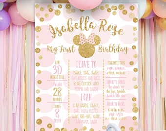 Póster de Minnie Mouse para el primer cumpleaños, letrero de pizarra para niña (descarga digital)
