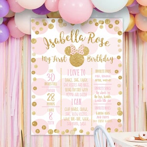 Minnie Mouse Milestone Poster, Minnie Mouse Milestone Board Poster Chalkboard Sign, 1st Birthday Girl Chalkboard Milestone