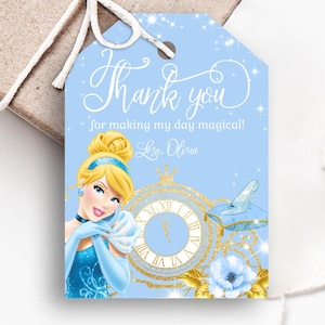 Etiqueta de agradecimento para lembrancinha da Cinderela, etiqueta personalizada para decoração da Princesa Cinderela para impressão