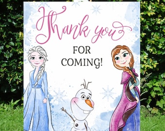 Frozen Thank You Sign | Elsa, Anna Birthday Party Decor (Digital Download)