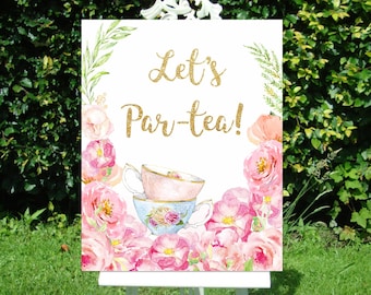 TEA BIRTHDAY Let's Par-tea Welcome Sign, Tea Poster 2nd Birthday Party Sign, Tea for Two  Welcome Sign, Instand Download print