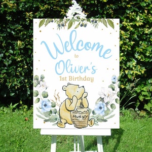 WINNIE THE POOH Birthday Welcome Sign, Winnie Pooh Boy welcome Sign, Winnie Party Poster, digital download