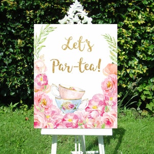 Panneau de bienvenue Tea Party Baby Shower | Affiche Let&#39;s Par-Tea | Décoration de fête prénatale imprimable | Plaque de fête personnalisée | Téléchargement instantané