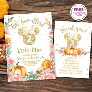 Minnie Mouse Oh Two-dles Invite, Pumpkin Birthday Invite, Minnie Mouse 2nd Birthday Invite, Oh Twodles Invite