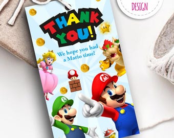 Etichetta di ringraziamento stampabile di Super Mario / Etichette personalizzate per feste di compleanno
