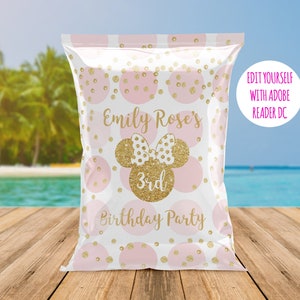 Minnie Mouse Potato Chip Bag, Two-dles Minnie Mouse Twodles, Editable Potato Chip Bag PDF Template, Mouse Birthday, Minnie Decoration