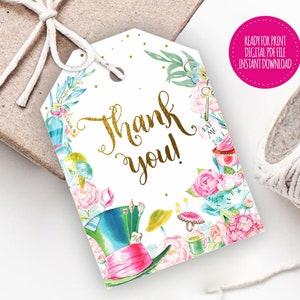 ALICE IN WONDERLAND Thank you favor tag, Alice in Onederland, Birthday party tags, Alice decoration, printable digital download