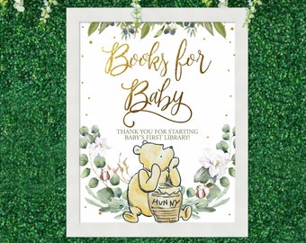 WINNIE THE POOH Books for Baby Wall Sign Baby Shower Decorations, Winnie Pooh Sign Baby's Library Poster, Printable Digital Download