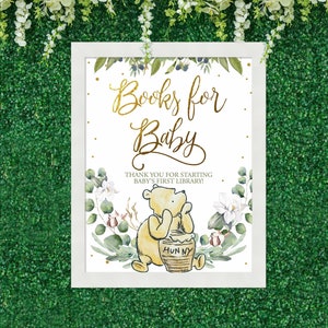 Winnie the Pooh “Books for Baby” Sign | Baby Shower Decor & Nursery Wall Art | Printable Gender Neutral Poster – Digital Download