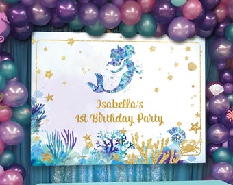 Mermaid Birthday Party Backdrop, Under The Sea Decoration (Digital Download)