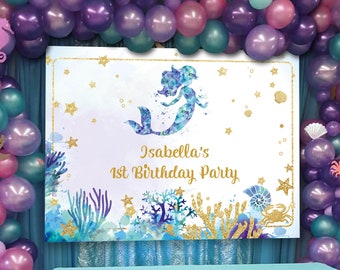 MERMAID WALL BACKDROP, Mermaid birthday party banner, Mermaid wall decal, Mermaid vinyl decoration, little mermaid, MER1