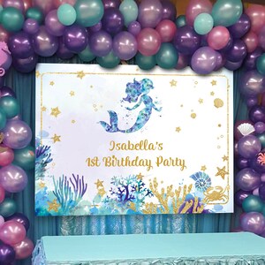 MERMAID WALL BACKDROP, Mermaid birthday party banner, Mermaid wall decal, Mermaid vinyl decoration, little mermaid, MER1