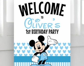 Mickey Mouse Birthday Welcome Sign | Custom Printable Party Poster | 1st Birthday Wall Decor | Digital Download