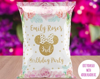 Minnie Maus Kartoffelchip Tüte, Geburtstag Gastgeschenk (PDF Vorlage)