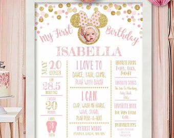 Póster de hito de Minnie Mouse / Pizarra de cumpleaños personalizada (digital)