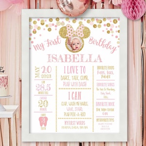 Minnie Mouse Milestone Poster, Minnie Mouse Milestone Board Poster Chalkboard Sign 1st Birthday Girl