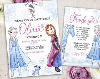 FROZEN Birthday Invitations, Frozen Elsa Princess Birthday Invitation Winter Snow Birthday Printable, Custom digital download invite