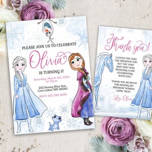 Inviti di compleanno FROZEN, invito di compleanno della principessa Elsa Frozen, invito di compleanno sulla neve invernale stampabile, invito digitale personalizzato scaricabile
