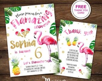 Flamingo Birthday Invitation, Tropical Pool Party (Digital Download)