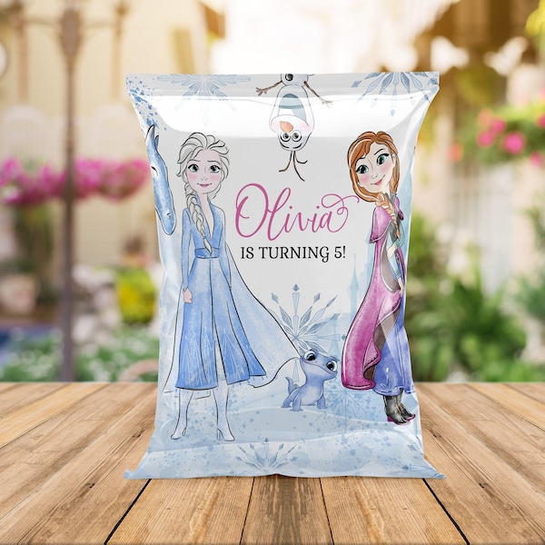 FROZEN Potato Chip Bag, Frozen party packaging, Elsa and Anna Potato Chip Bag wrapper custom printable, Frozen birthday decoration