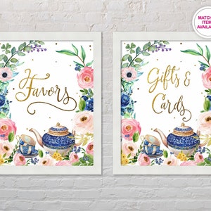 Tea Party Favors Sign & Gifts and Cards Sign | Baby Shower, Birthday, Bridal Shower Printable Posters | Instant Digital Download