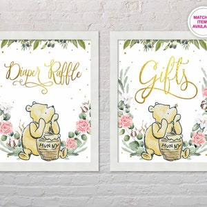 Winnie the Pooh Baby Shower Signs Bundle | Diaper Raffle Sign and Gifts Sign | Printable Party Table Decorations | Digital Download