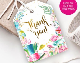 ALICE IN WONDERLAND Thank you favor tag, Alice in Onederland, Birthday party tags, Alice decoration, printable digital download