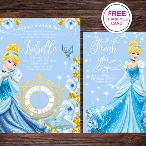 Invito di compleanno per la festa della PRINCIPESSA Cenerentola Invito personalizzato, decorazione della principessa Cenerentola download digitale stampabile