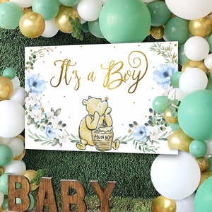 Winnie the Pooh Backdrop Baby Shower It&#39;s a Boy | Winnie Pooh Wall Sign Vinyl Poster | Printable Digital Party Decoration