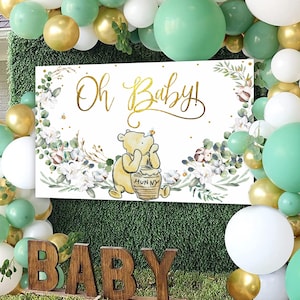 WINNIE THE POOH Backdrop Oh Baby Shower Wall, Party Backdrop Vinyl Printable, Baby Shower Decor, Ready for print instant download
