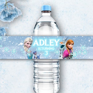 Etichetta per bottiglia di ACQUA FROZEN, etichetta per bottiglia d'acqua Frozen Elsa e Anna, etichetta stampabile personalizzata per decorazione festa Frozen