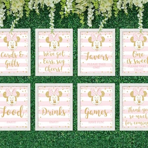 MINNIE MOUSE Signs 1st Birthday Decoration, Minnie Mouse Table Posters Party Wall Signs, Cards and Gifts, Favors Sign We&#39;ve got ears