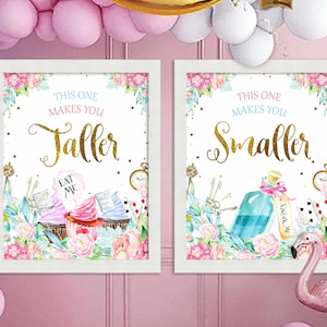 Alice in Wonderland Party Signs | Smaller & Taller Signs | Tea Party Decorations | Onederland Birthday Decor | Digital Download