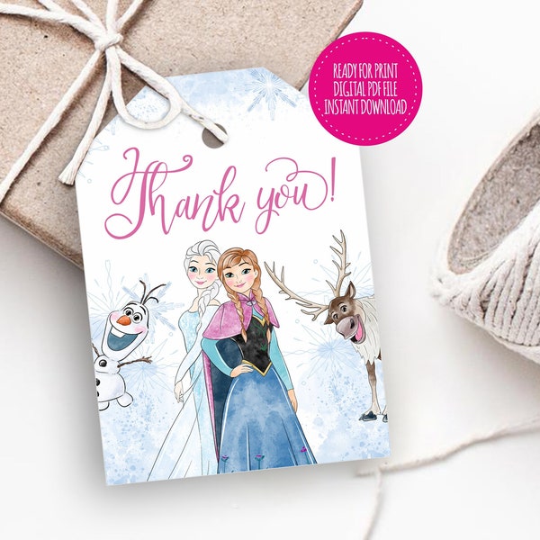 FROZEN Thank you favor tag label, Elsa Birthday party tags Frozen decoration, printable digital instant download