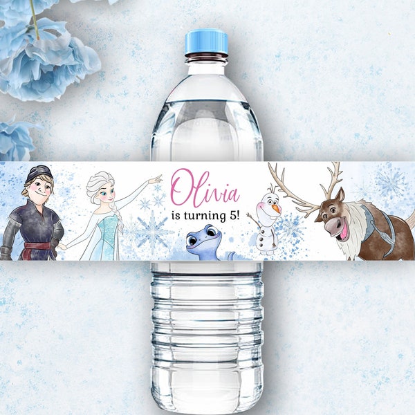 FROZEN WATER Bottle Label, Frozen Elsa and Anna water Bottle label wrapper, Frozen party decoration custom printable label