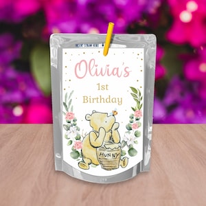 Fête d'anniversaire WINNIE L'OURSON Capri Sun Label, sticker Winnie l'ourson CapriSun, étiquette de pochette de jus de fruits Capri Sun, décoration de fête Winnie
