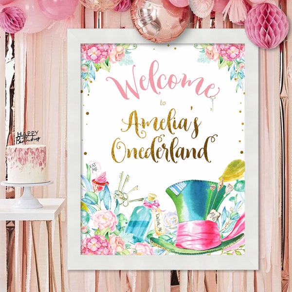 ALICE IN WONDERLAND Birthday Welcome Sign, Alice in Onederland welcome Sign, Alice in Wonderland Party Poster, digital download