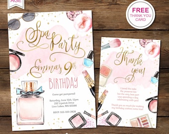 Spa Birthday Invitation Girl, Glam Makeup Party Invite (Digital)