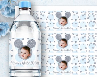Custom Mickey Mouse 1st Birthday Water Bottle Labels (Printable Digital)