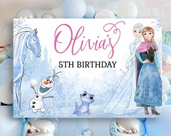 FROZEN BACKDROP Geburtstag Wandtattoo, Elsa und Anna Hintergrund Wand Vinyl, Frozen Geburtstag Party Dekoration, benutzerdefinierte druckbare Kulisse