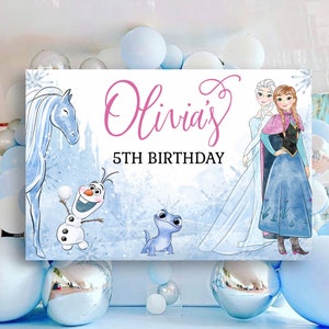 FROZEN BACKDROP Geburtstag Wandtattoo, Elsa und Anna Hintergrund Wand Vinyl, Frozen Birthday Party Dekoration, individuell druckbare Kulisse Bild 1