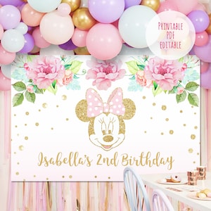 Minnie Mouse wall backdrop, Minnie Mouse wall decal, Minnie Mouse Printable vinyl, Editable PDF