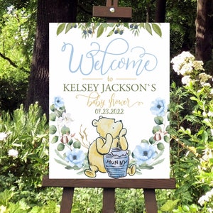 Custom Winnie the Pooh Baby Shower Welcome Sign | Personalized Baby Boy or Gender Neutral Poster | Printable Pooh Shower Party Decoration